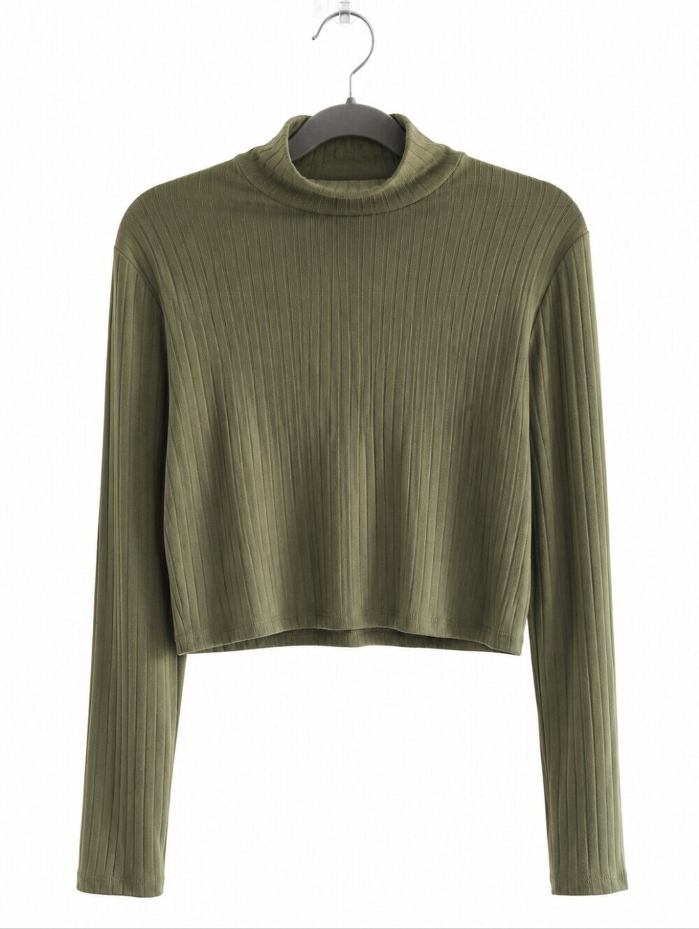 Ardene Olive Ribbed Cropped Long-Sleeve Top